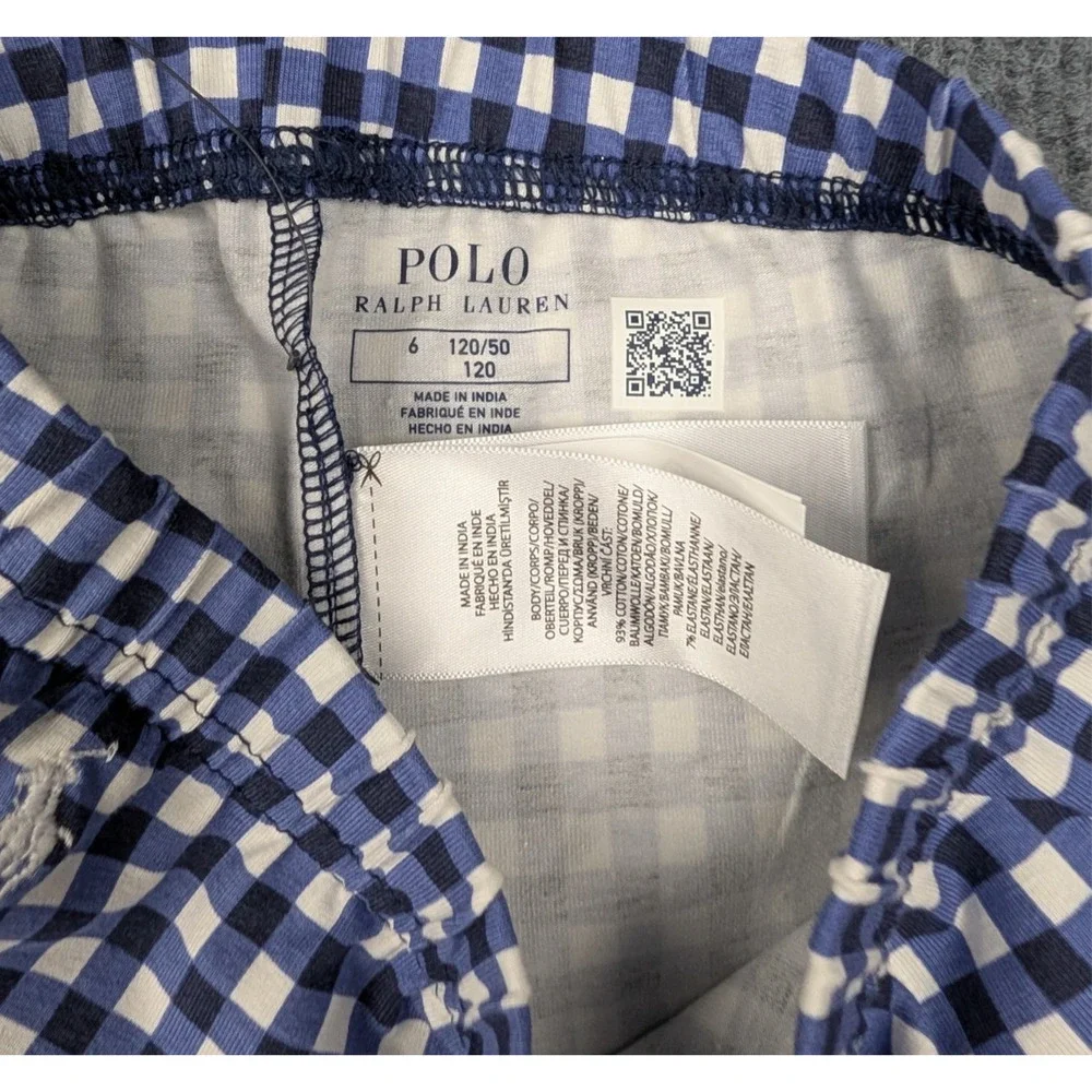 Polo Ralph Lauren Leggings Girls 6 Blue Plaid Gingham Layered Set Preppy Classic